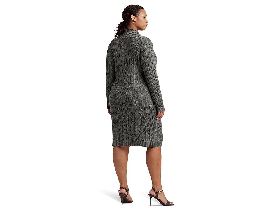 LAUREN Ralph Lauren Plus Size Cable-Knit Buckle Trim Sweaterdress (Modern Grey Heather) Women's Sweater Product Image