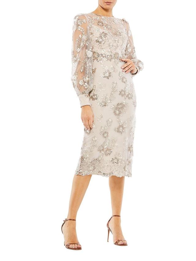 Womens Embellished Sheer-Sleeve Cocktail Dress Product Image