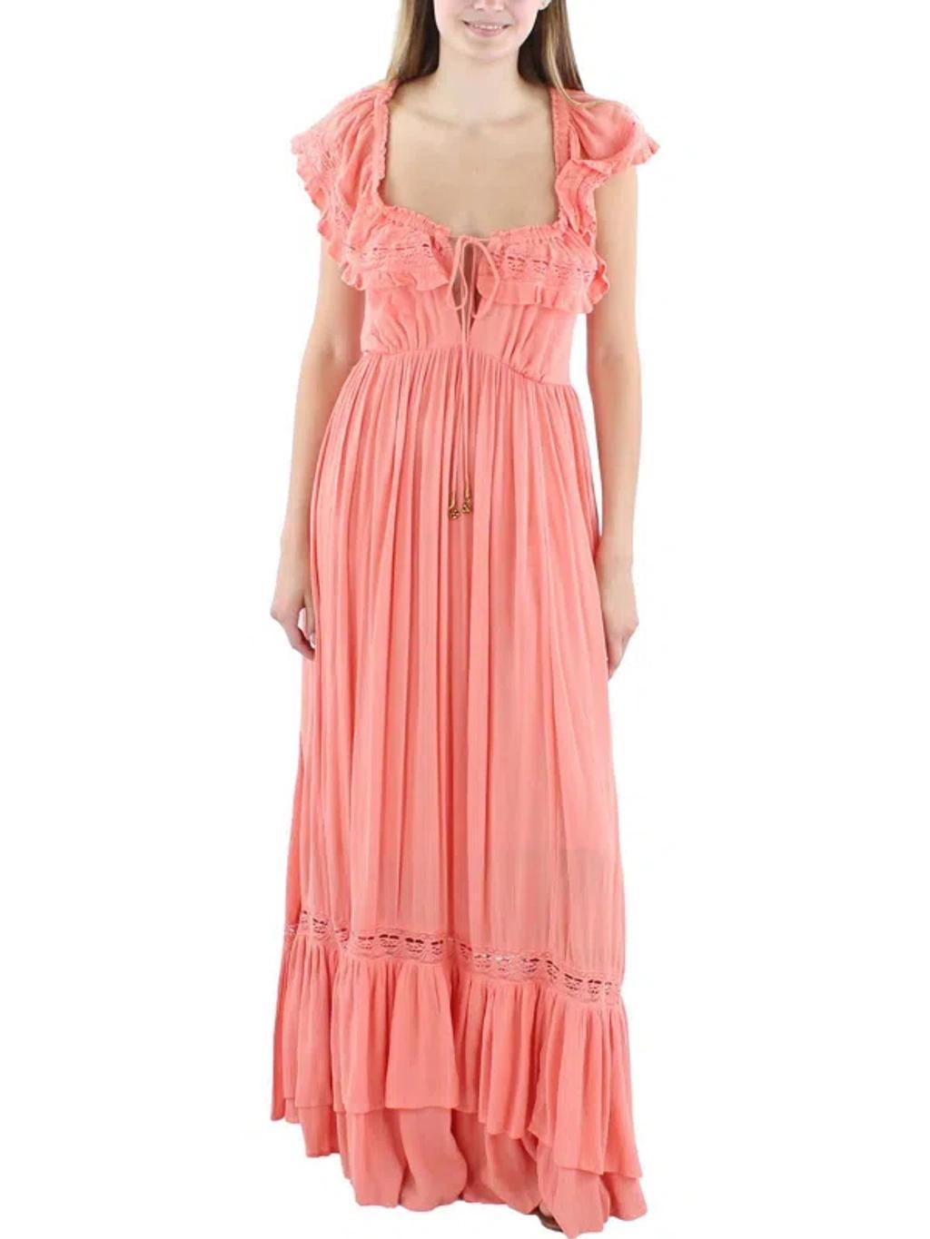 Womens Ruffled Crepe Maxi Dress In Pink product image