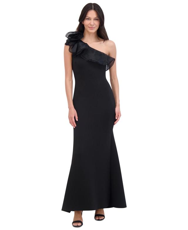 Eliza J Womens One-Shoulder Rosette-Detail Evening Gown Product Image