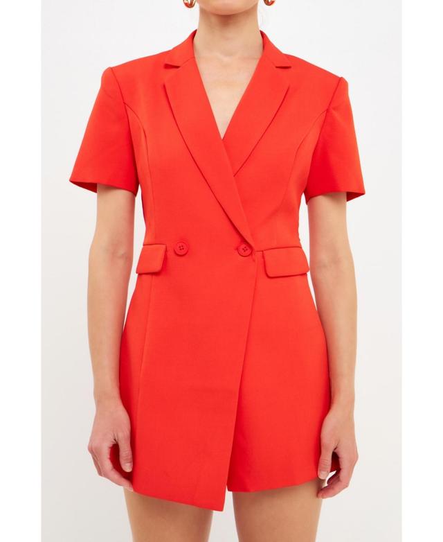 Womens Short Sleeve Blazer Romper Product Image