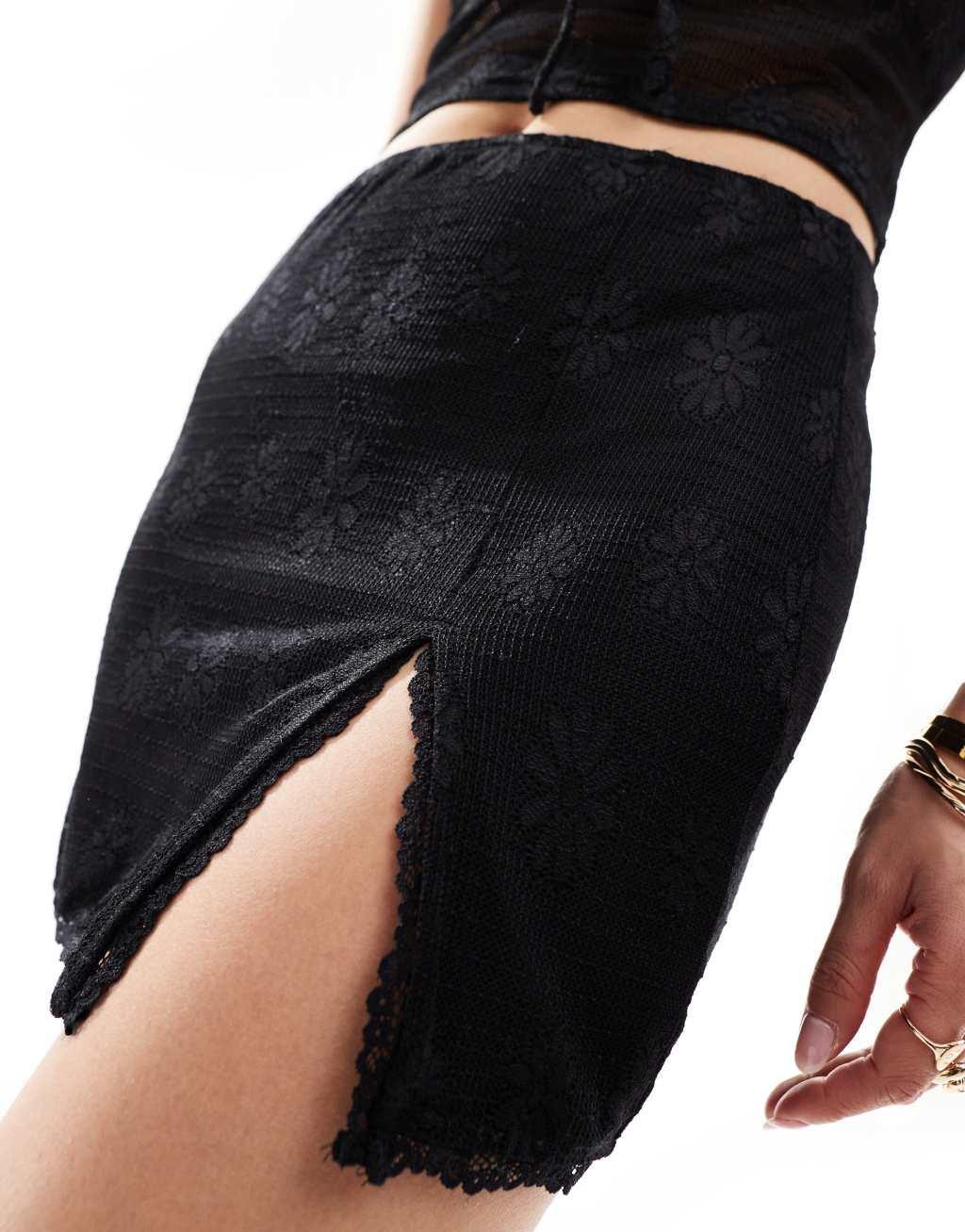 Bailey Rose mini skirt in 90s black lace - part of a set Product Image