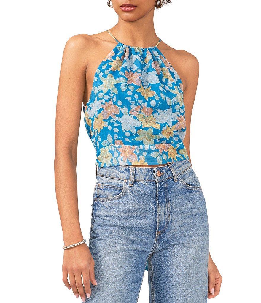 1. STATE Floral Print Halter Neck Sleeveless Tie Back Blouse Product Image