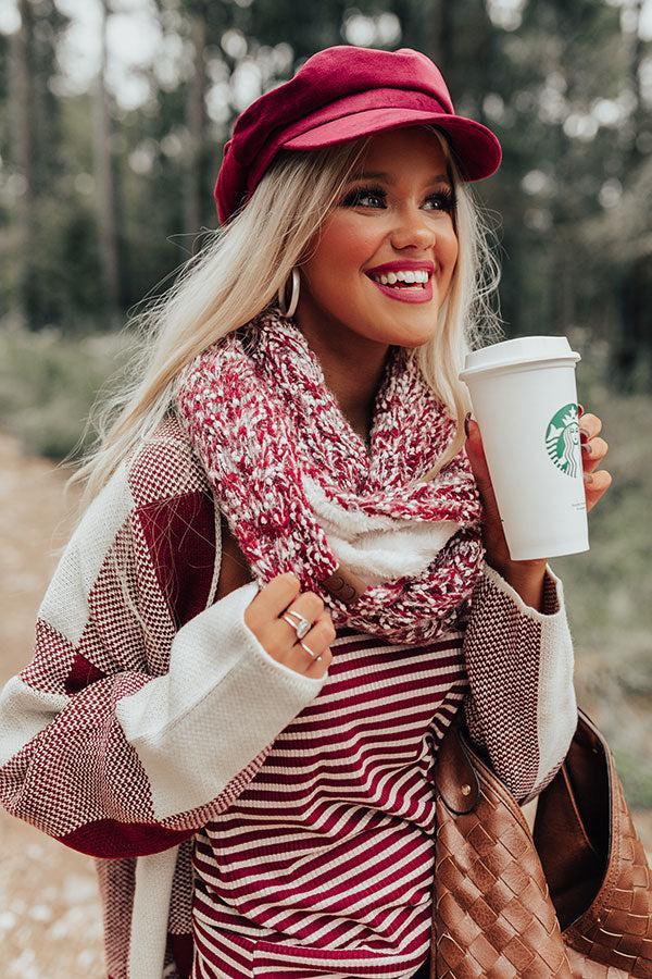 Full Of Warmth Popcorn Knit Infinity Scarf in Wine Product Image