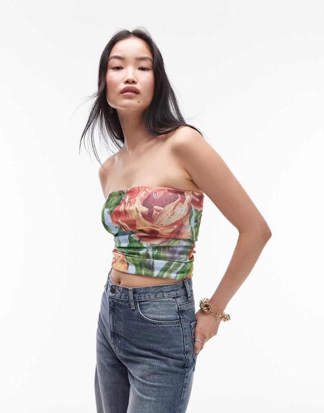 Topshop painted floral bandeau top  in multi Product Image