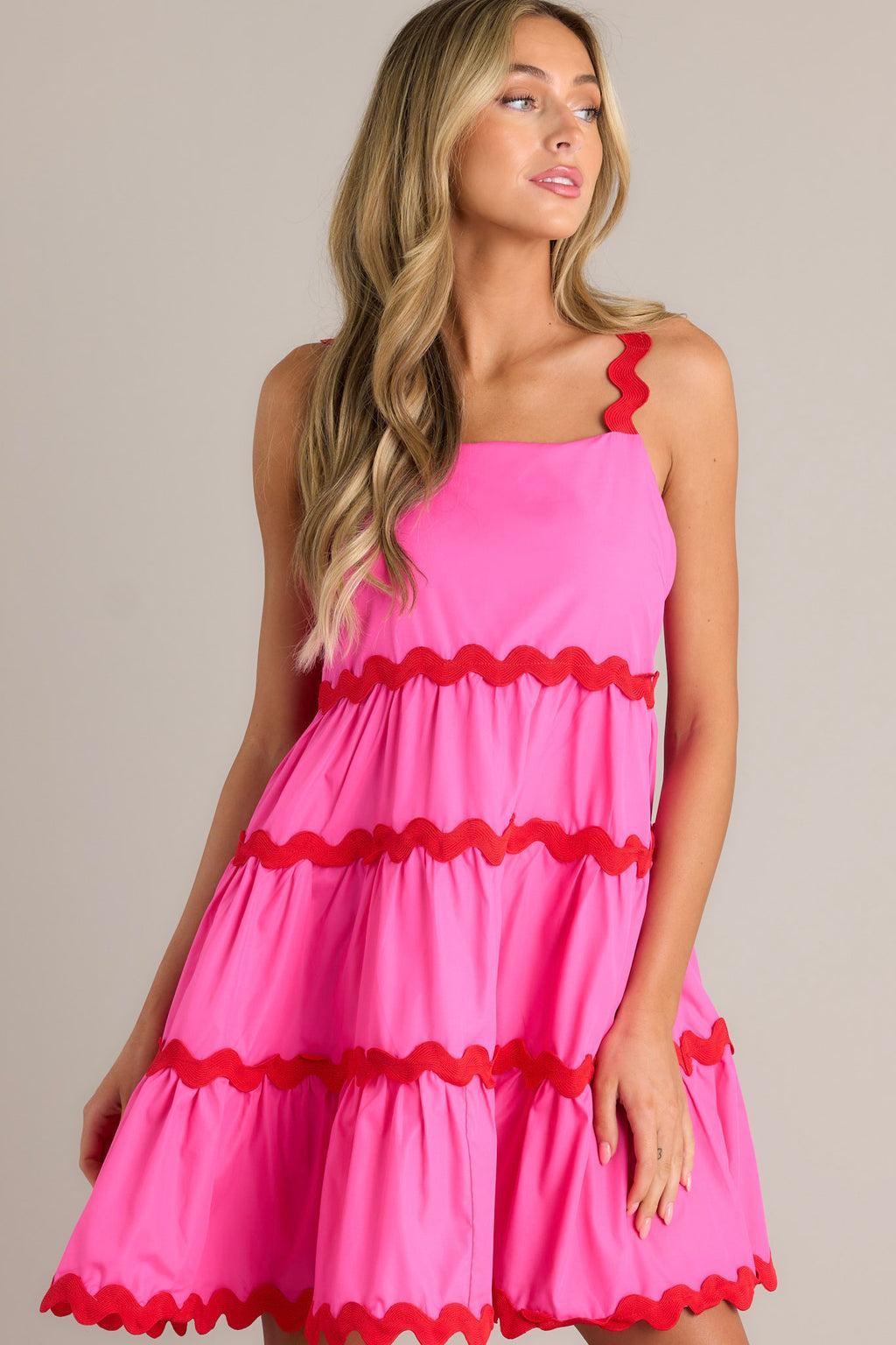 Live In The Moment Hot Pink Ricrac Mini Dress Product Image