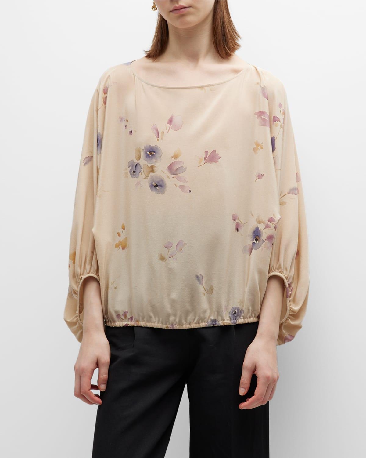 Loro Piana Bluebells Off the Shoulder Silk Blouse Product Image