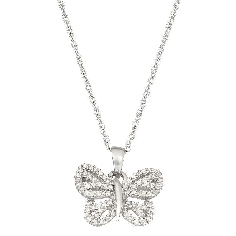 Jewelexcess Sterling Silver 1/4 Carat T.W. Diamond Butterfly Pendant Necklace, Womens White Product Image