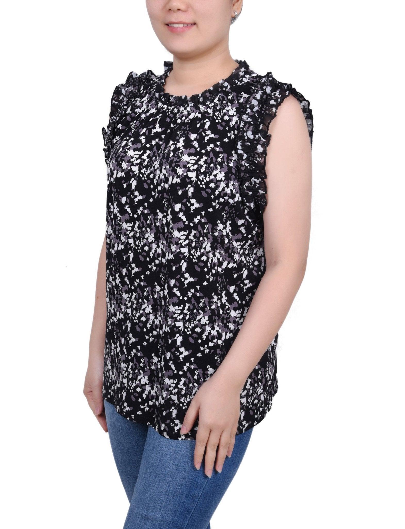 Sleeveless Crepe Top With Chiffon Ruffles - Petite Product Image