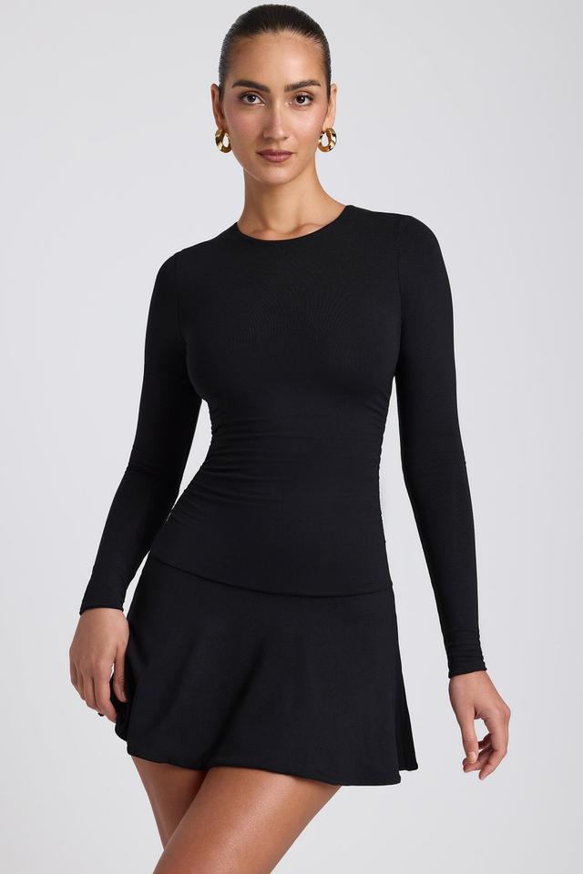 Modal Ruched Crew-Neck Mini Dress in Black Product Image