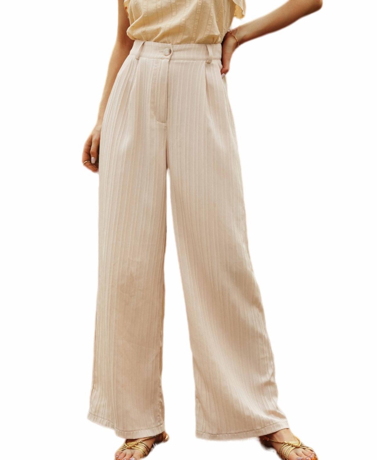 Cupshe Womens Apricot Tonal Stripe Straight Leg Trousers Product Image