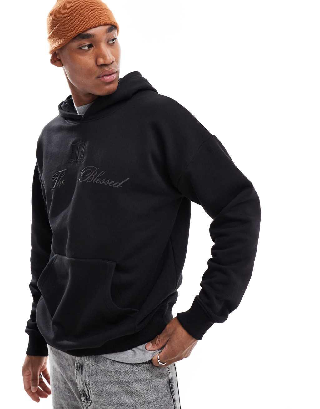 Liquor N Poker motif back hoodie in black Product Image