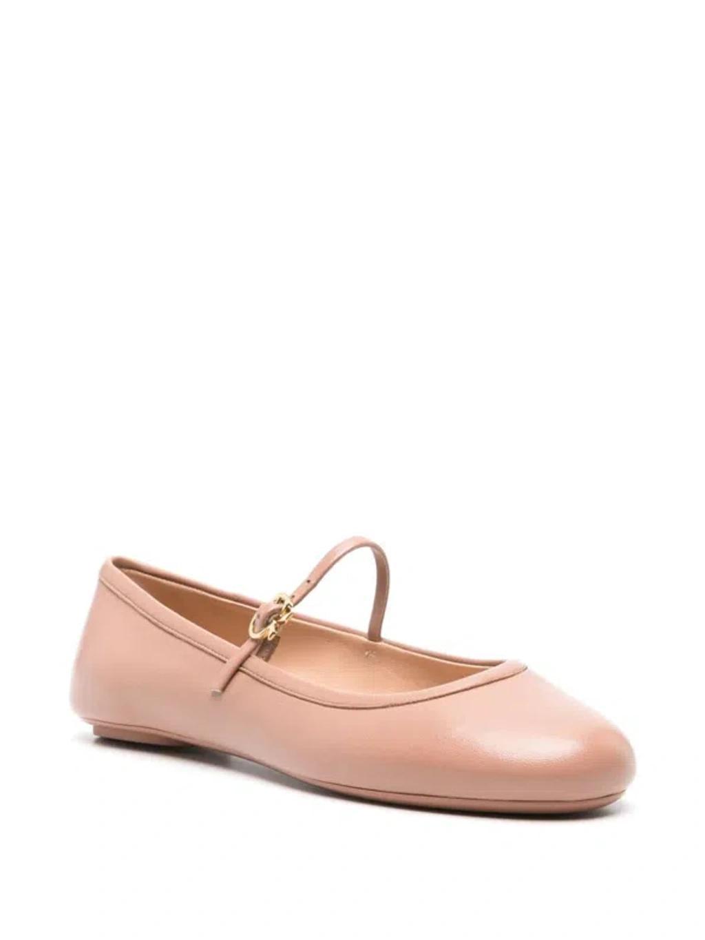 GIANVITO ROSSI Carla Leather Ballerina Shoes In Beige Product Image