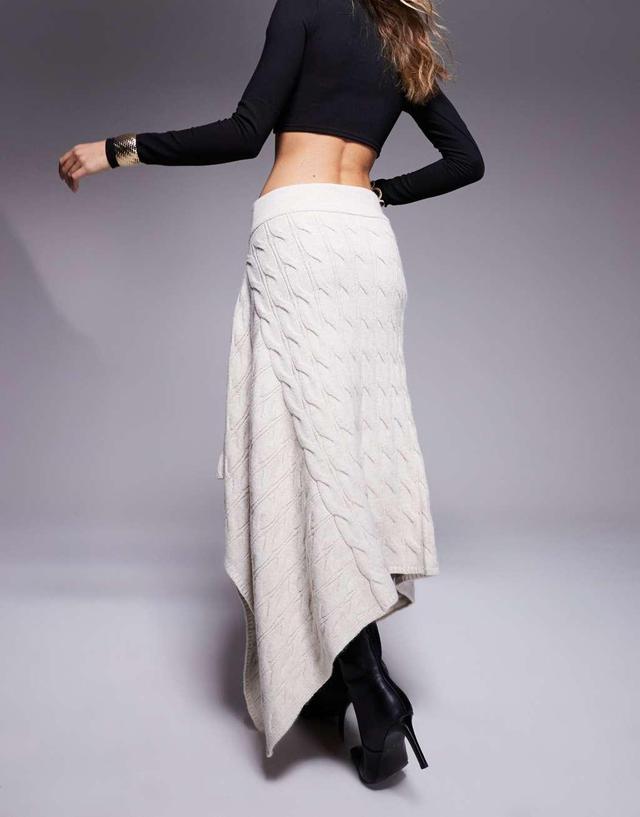 ASOS DESIGN knitted spliced cable knit maxi skirt in ecru Product Image