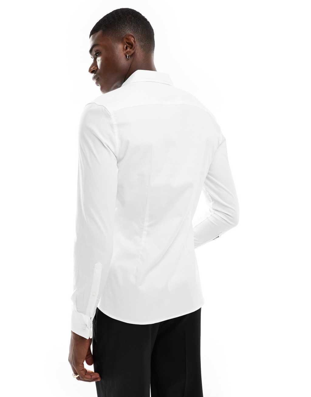 ASOS DESIGN formal skinny fit oxford shirt with double cuff Product Image