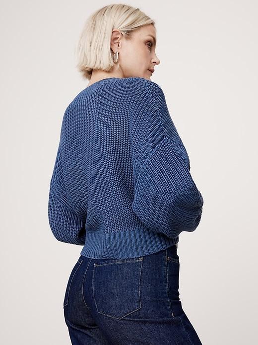 Oversized Cropped V-Neck Cotton Sweater Product Image