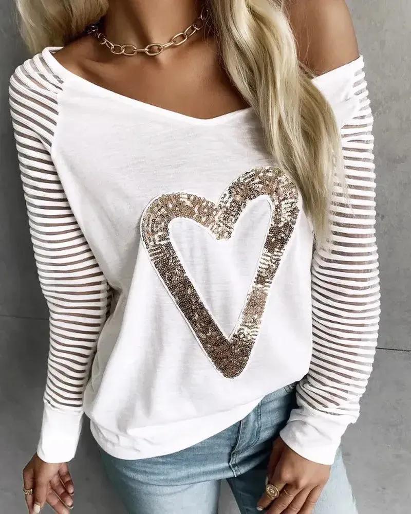 Olivia Mark – Sequin Heart Long Sleeve Top Product Image