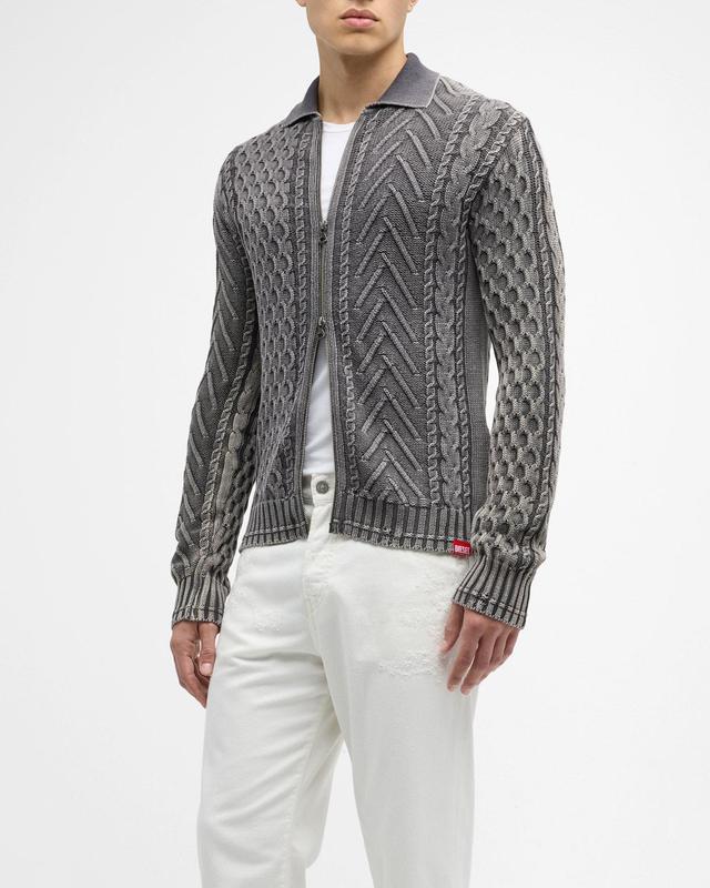 Mens K-Epano Mixed-Knit Zip Cardigan Product Image