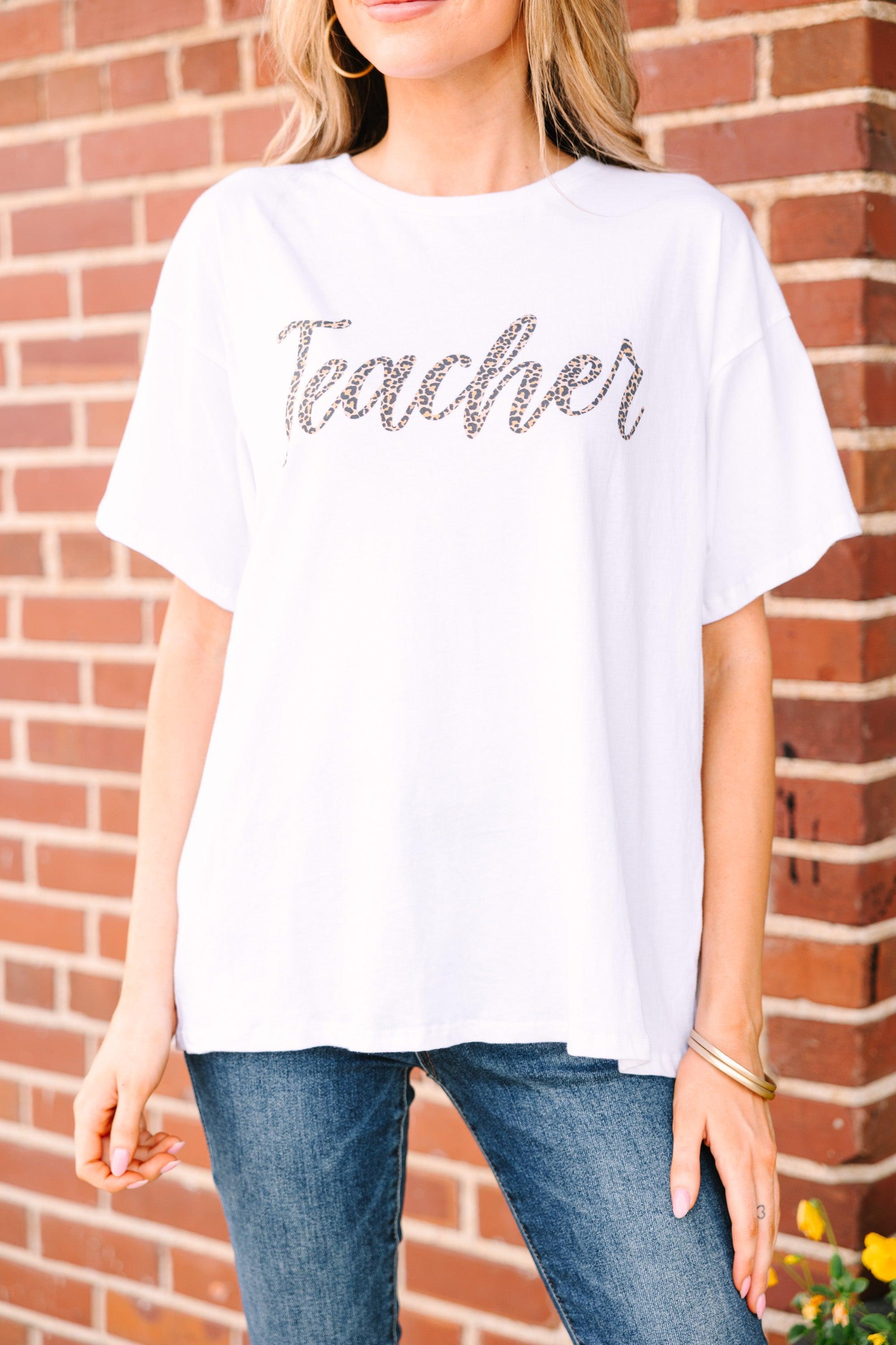 Leopard Teacher White Graphic Tee Female Product Image