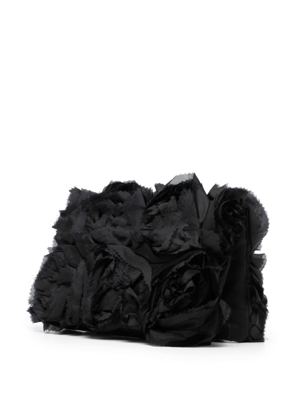 Ruffle-detail Floral-appliqué Clutch Bag In Black Product Image