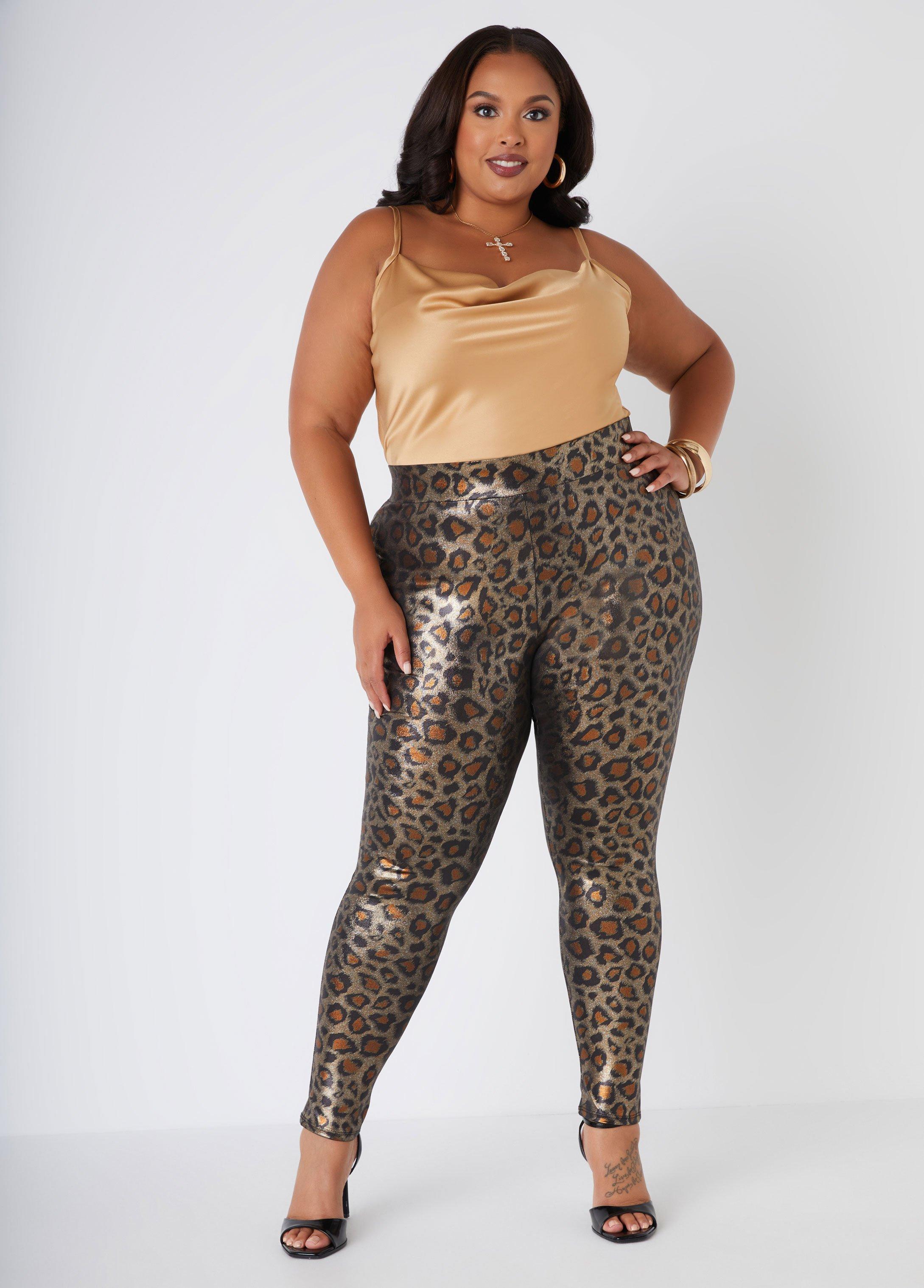 Plus Size Animal Print Foiled Leggings, - Ashley Stewart Product Image