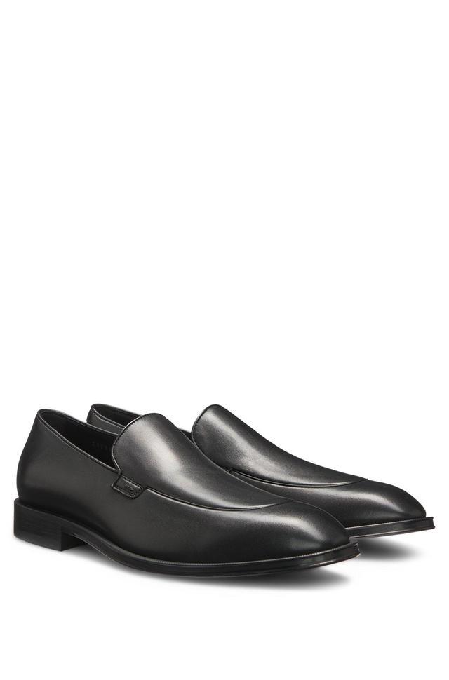 BOSS - Leather loafers with apron toe - Black Product Image