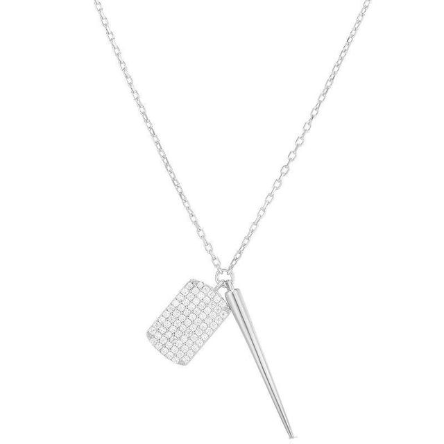 Sunkissed Sterling 14k Gold over Silver CZ Tag & Spike Necklace, Womens Silver Tone Product Image