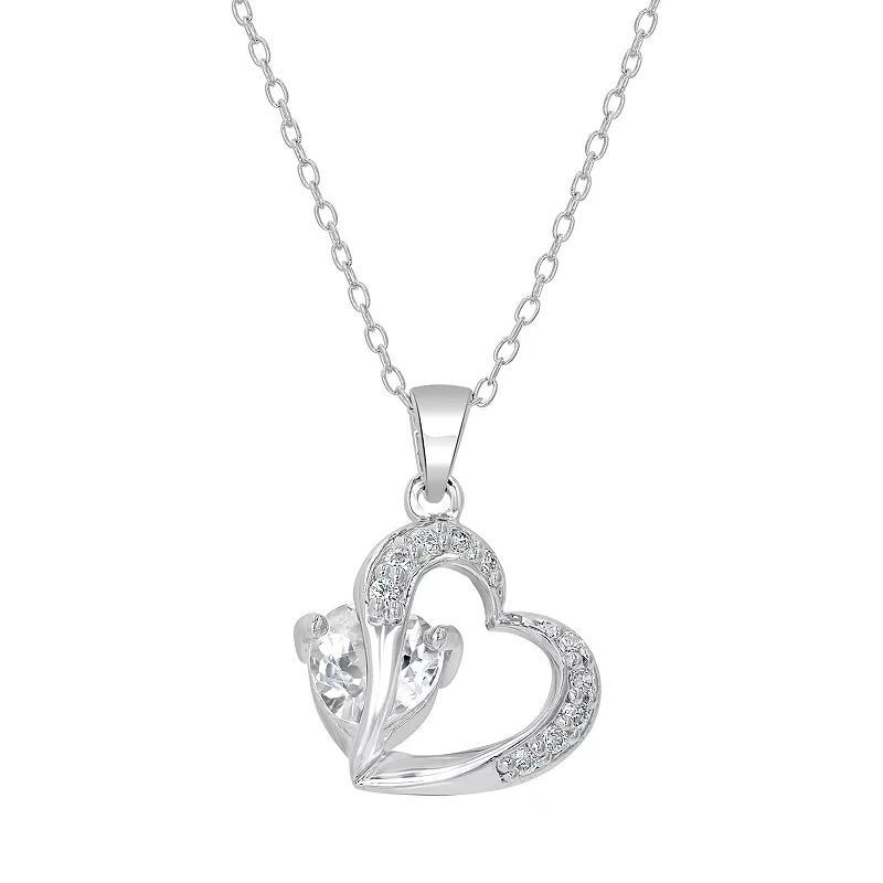 Gemistry Sterling Silver Stone & Cubic Zirconia Heart Pendant Necklace, Womens White Product Image