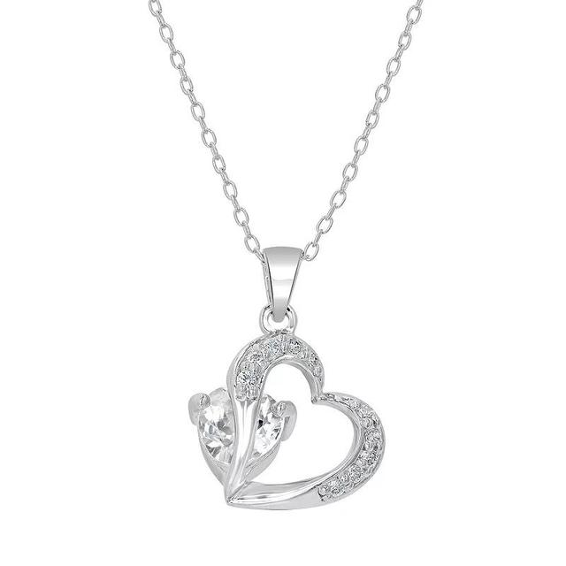 Gemistry Sterling Silver Stone & Cubic Zirconia Heart Pendant Necklace, Womens White Topaz Product Image