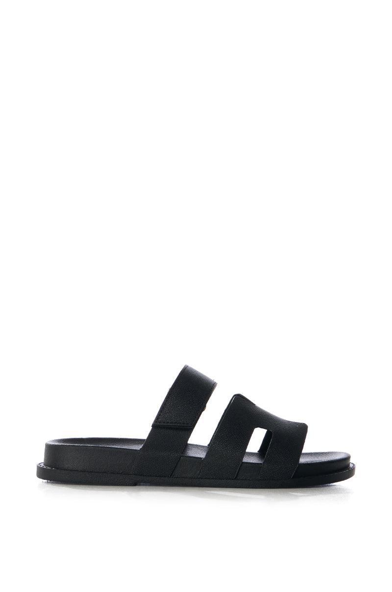 AZALEA WANG MALACHI BLACK FLAT SANDAL Product Image