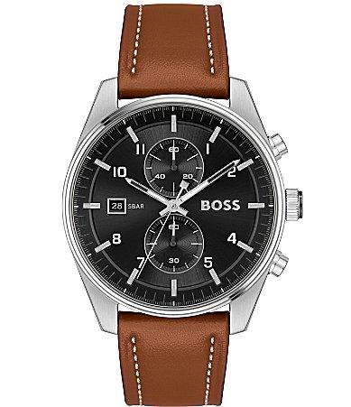 Hugo Boss Mens Skytraveller Chronograph Brown Leather Strap Watch Product Image