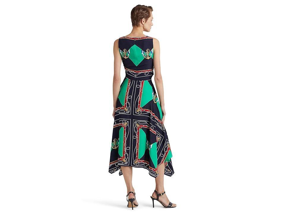 LAUREN Ralph Lauren Print Crepe Dress (Navy/Green Multi) Women's Dress Product Image