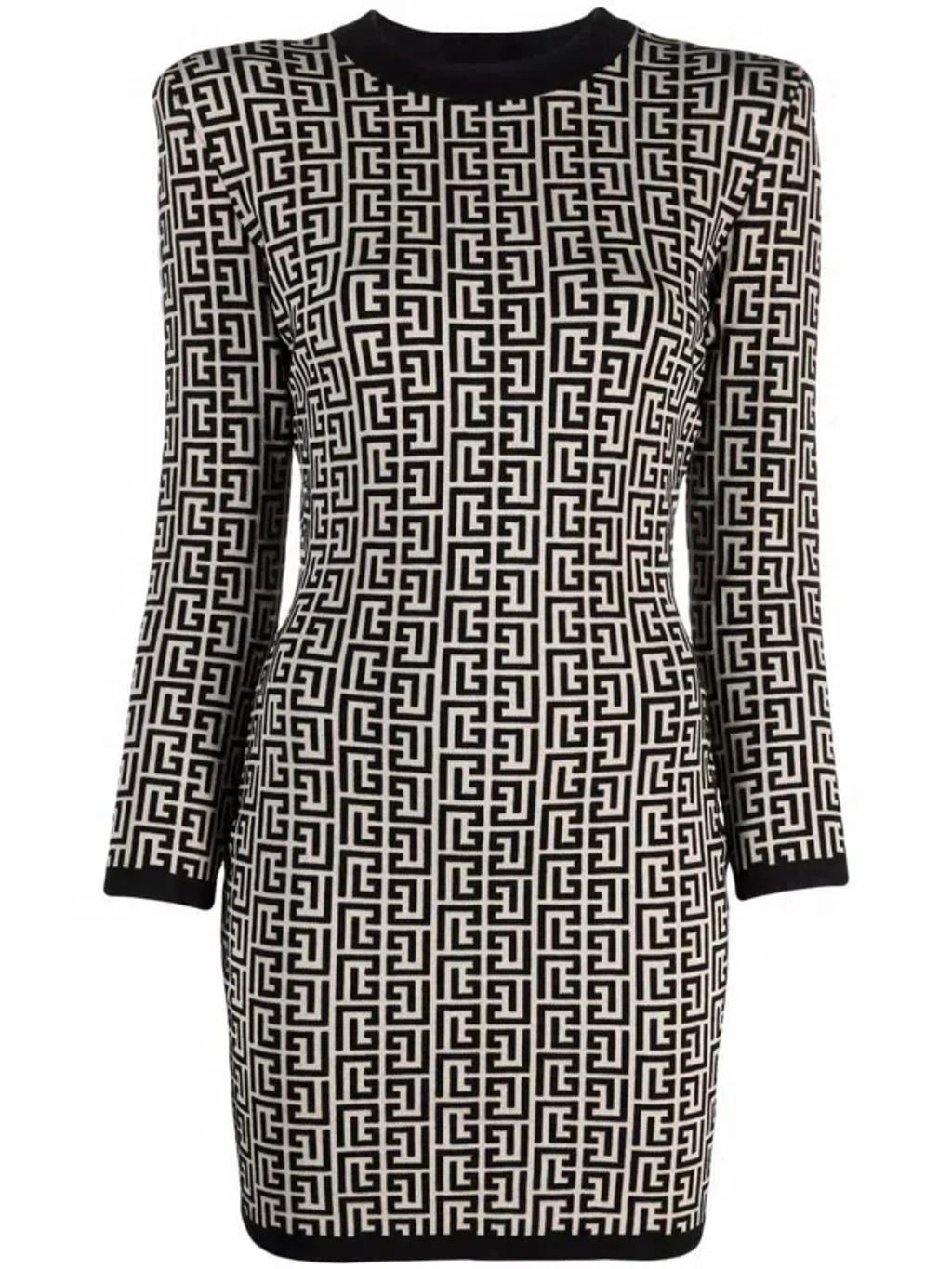 Women's Short Ls Monogram Jacquard Dress In Ivory,black Product Image