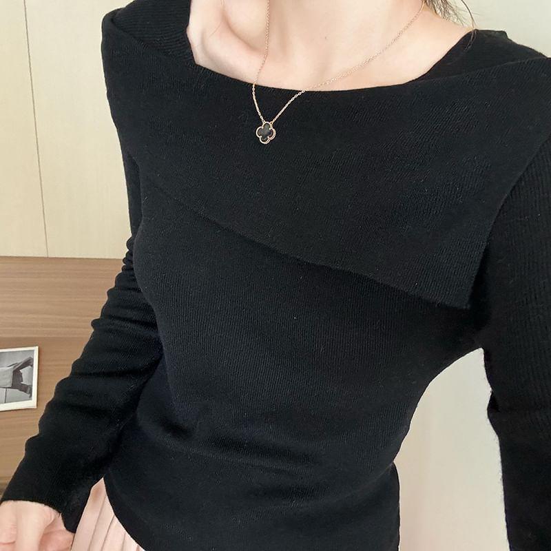 Asymmetrical Neck Plain Sweater Product Image