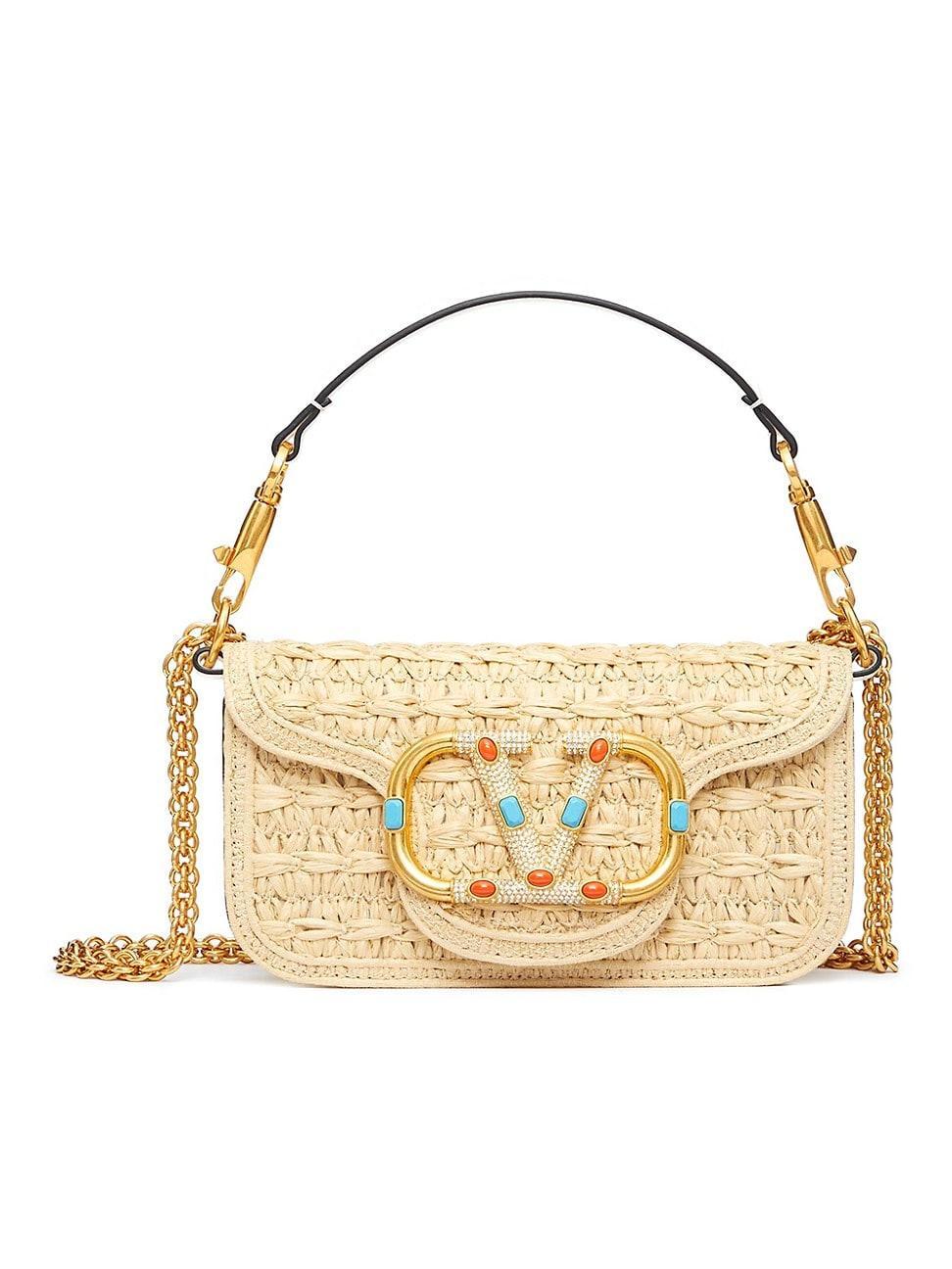 Valentino Garavani Small Loc VLOGO Crystal & Bead Detail Raffia Shoulder Bag Product Image