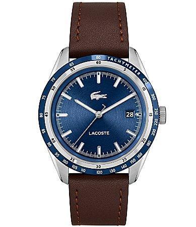 Lacoste Mens Everett Quartz Brown Leather Strap Watch 40mm Product Image