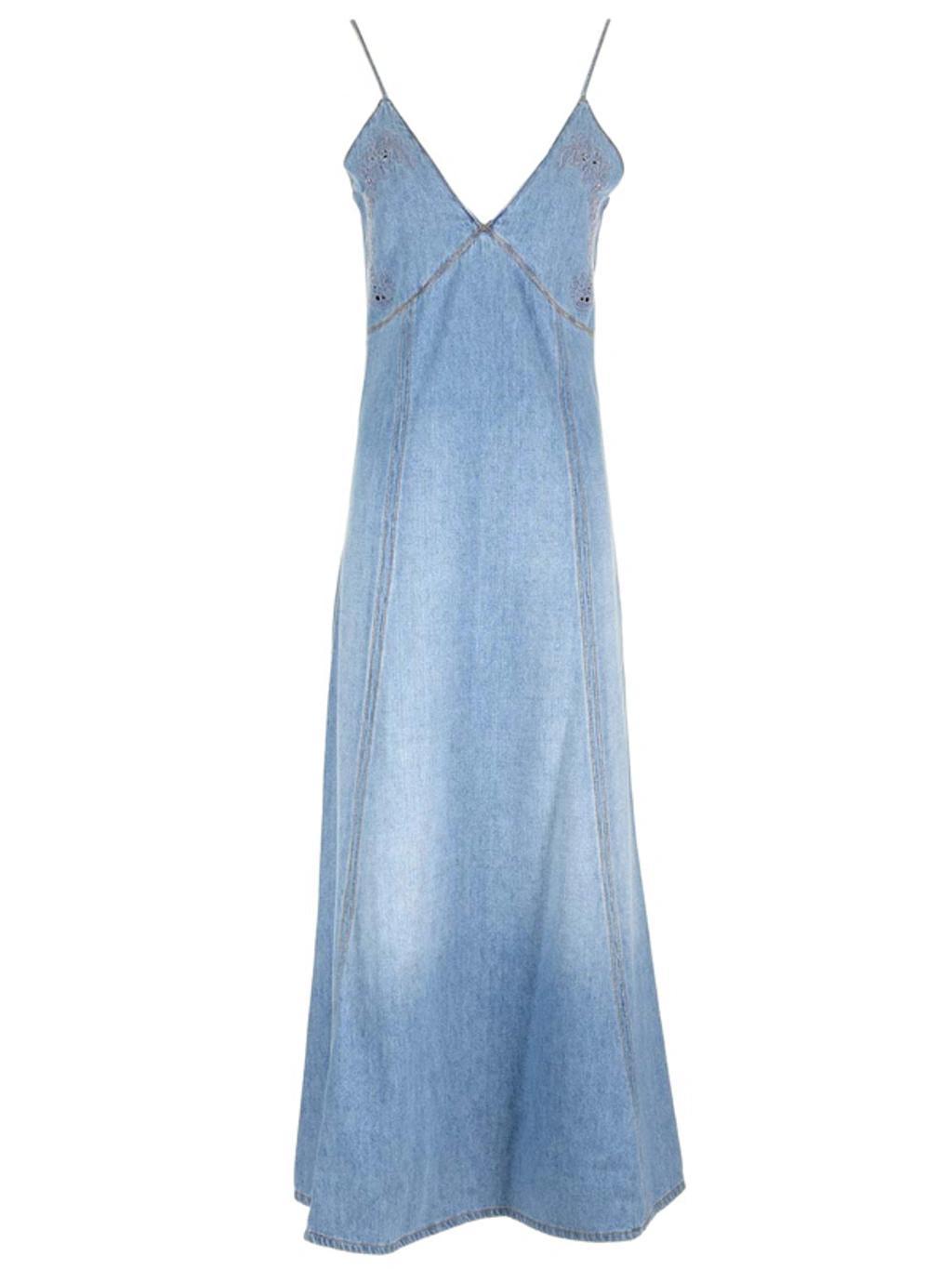 Denim Effect Midi Dress In Blue Product Image