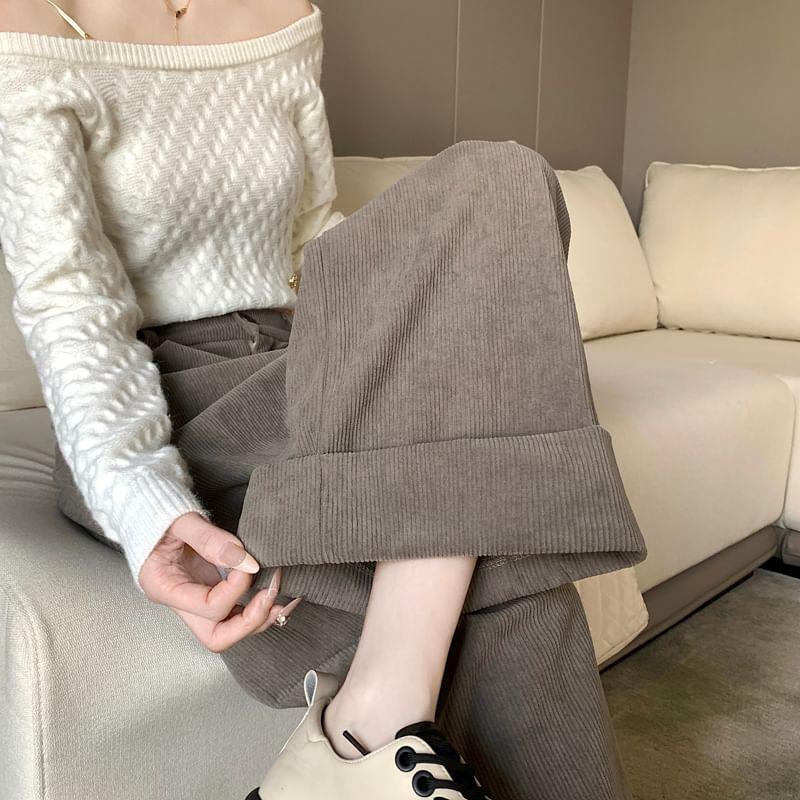 High Waist Plain Cropped Wide Leg Pants Product Image