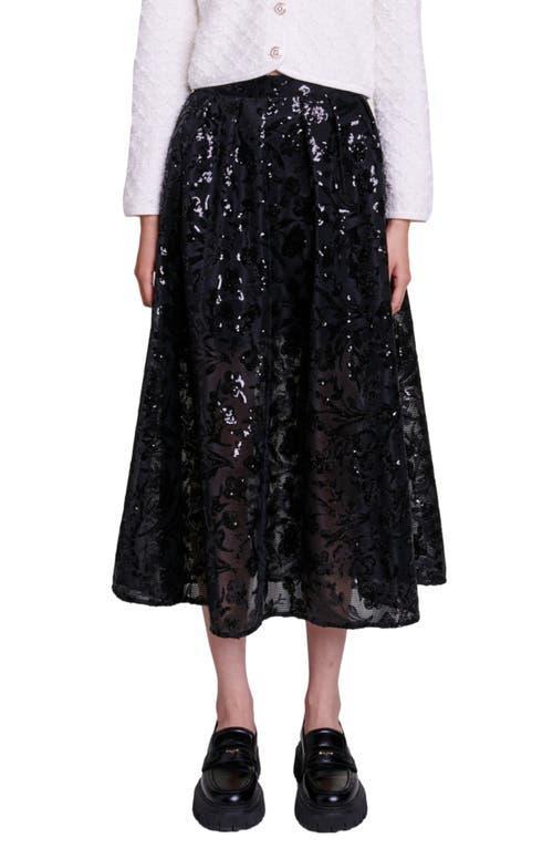 maje Jupon Sequin Mesh Midi Skirt Product Image