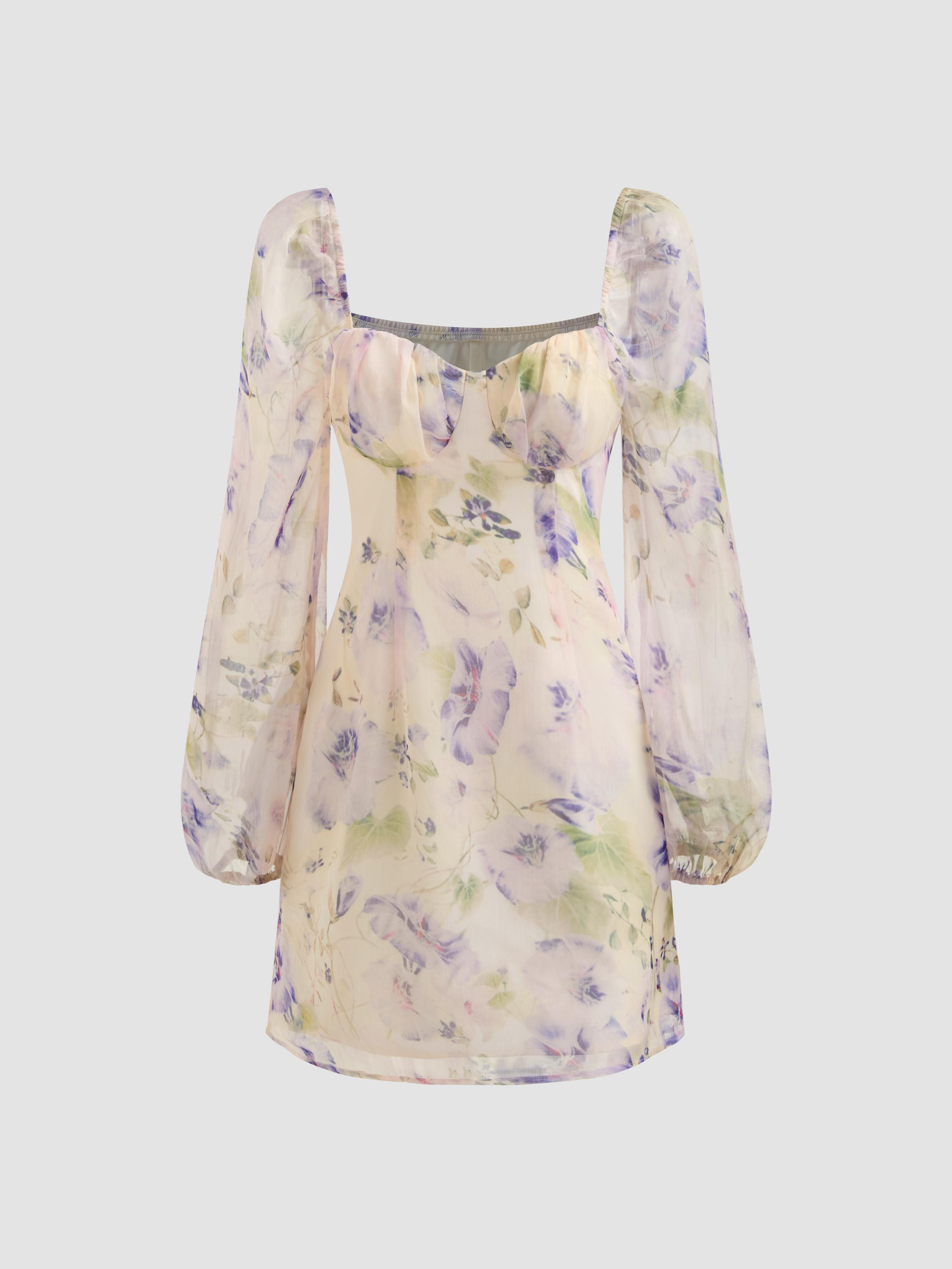 Sweetheart Neckline Floral Mini Dress Product Image