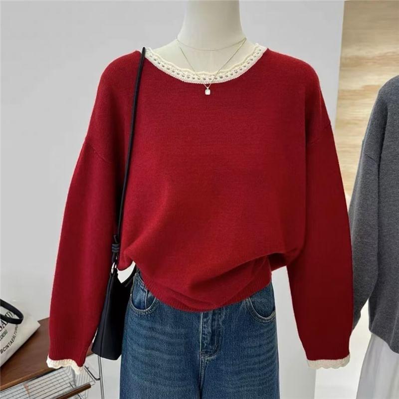 Crew Neck Contrast Trim Sweater Product Image