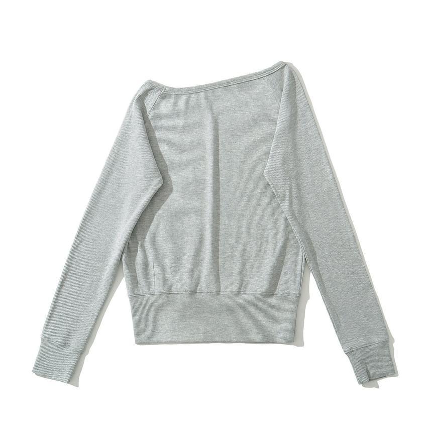 One-Shoulder Long-Sleeve Plain Tee Product Image