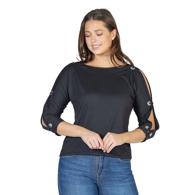 Womens 24Seven Comfort Apparel Three-Quarter Sleeve Boatneck Cold Shoulder Top Product Image