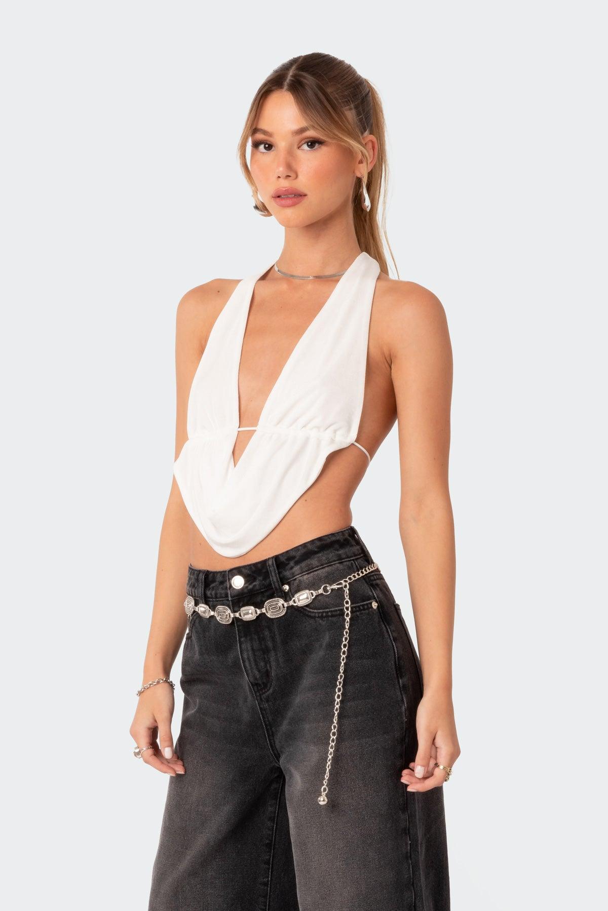 Scoop Neck Open Back Crop Top Product Image