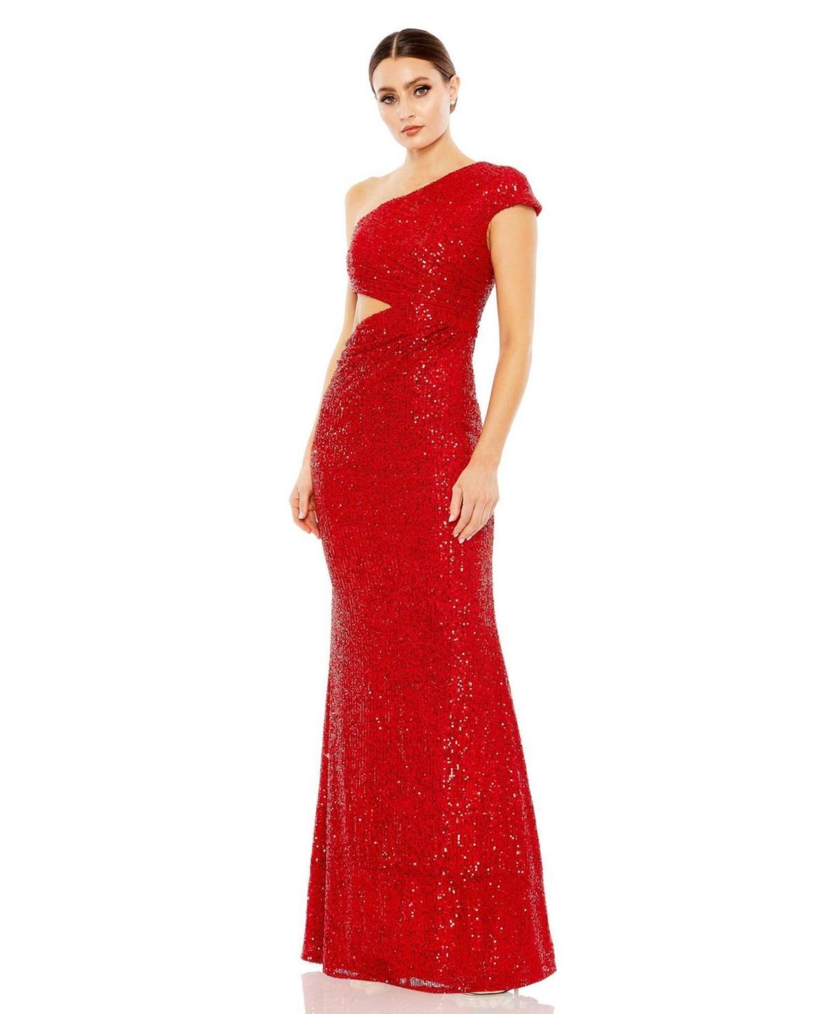 Womens Ieena Sequined One Shoulder Cap Sleeve Cut Out Gown product image