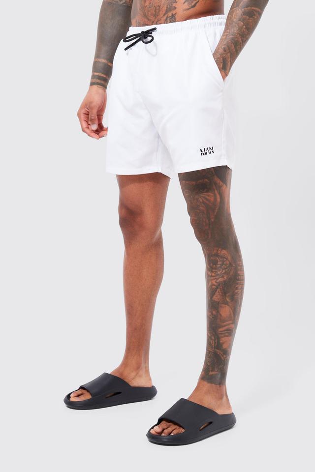 Mens White Original Man Mid Length Swim Shorts, White Product Image