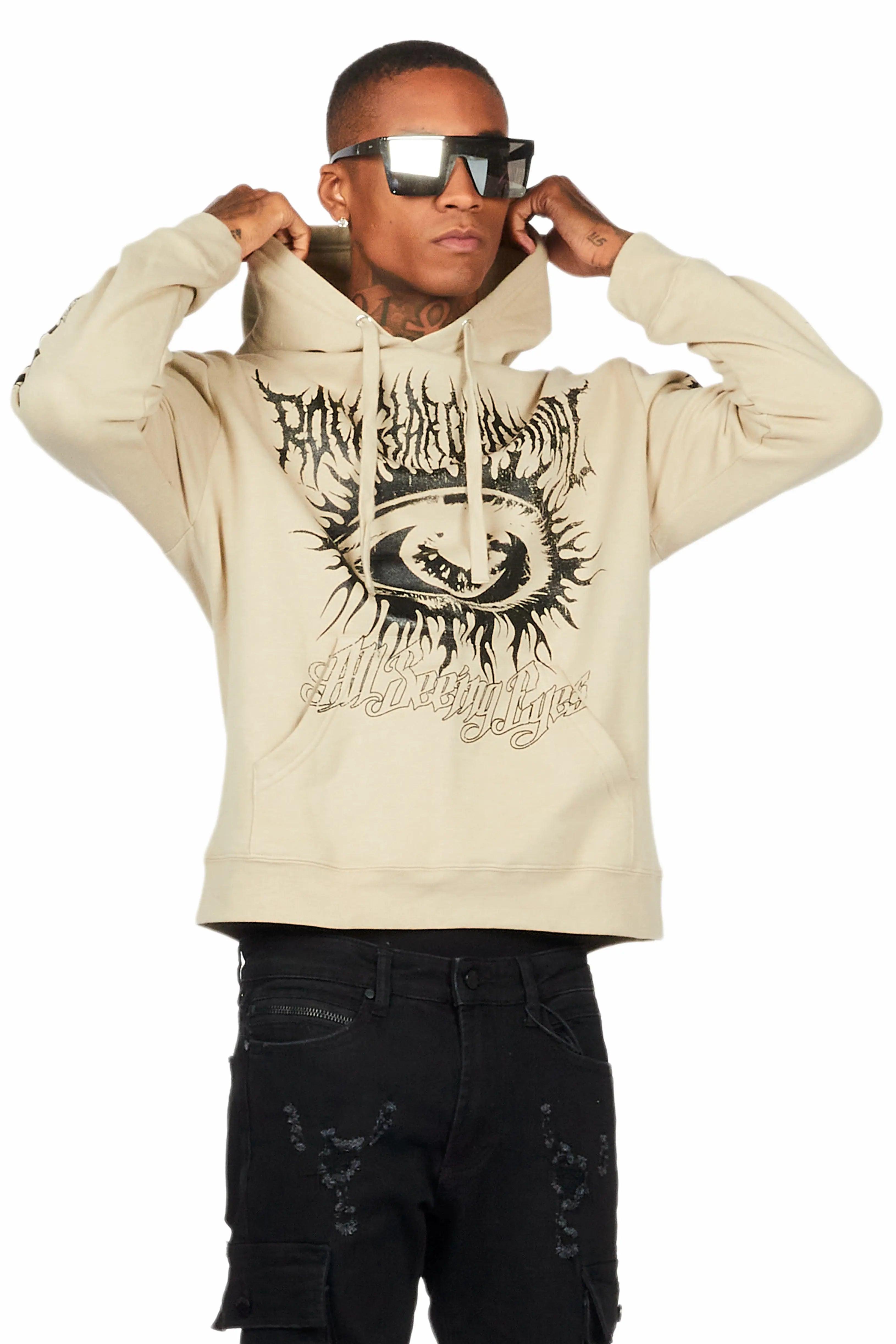 All Seeing Eyes Oatmeal Graphic Hoodie Male Product Image