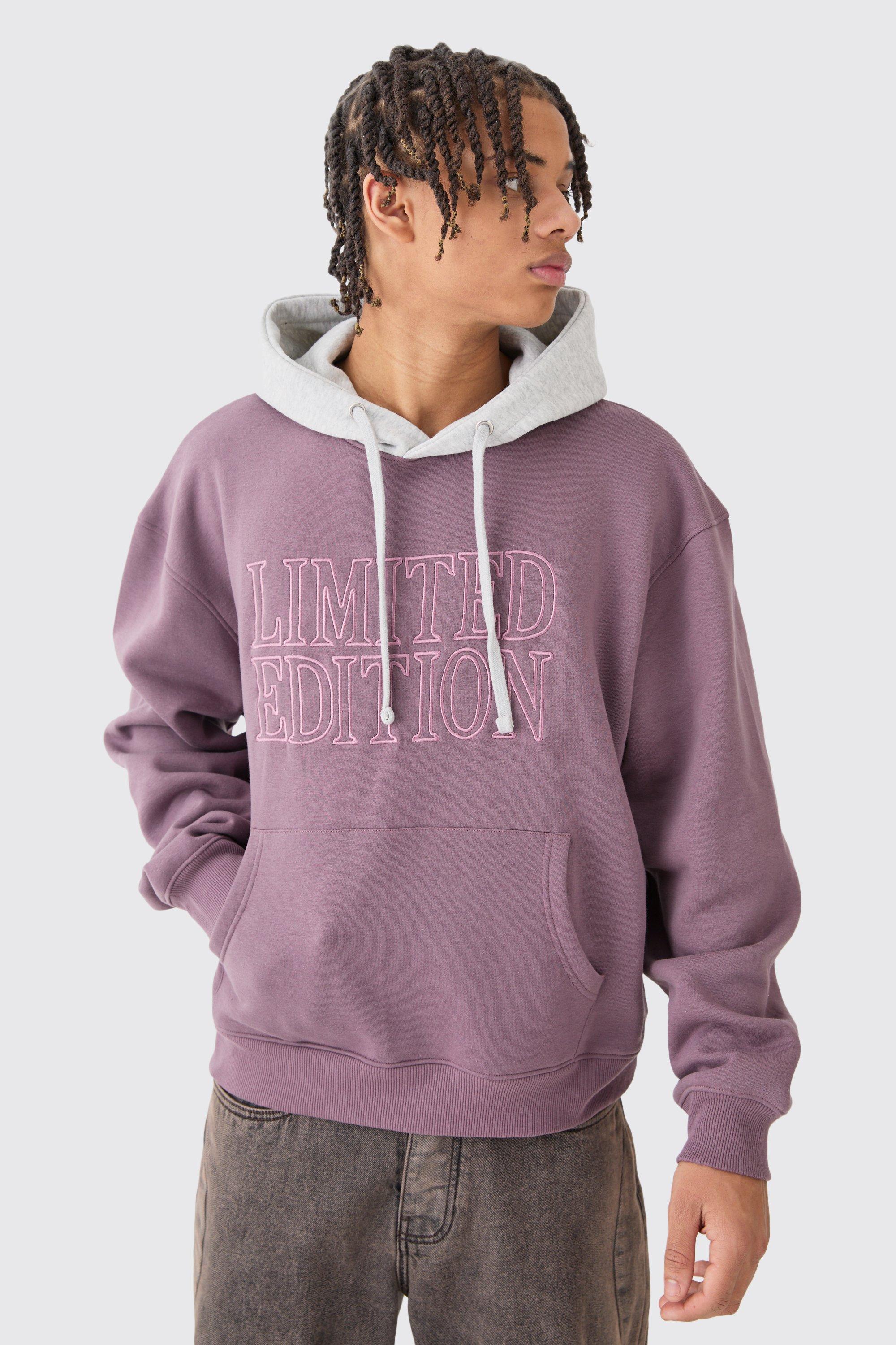 Mens Purple Oversized Boxy 3d Embroidered Edition Hoodie, Purple Product Image