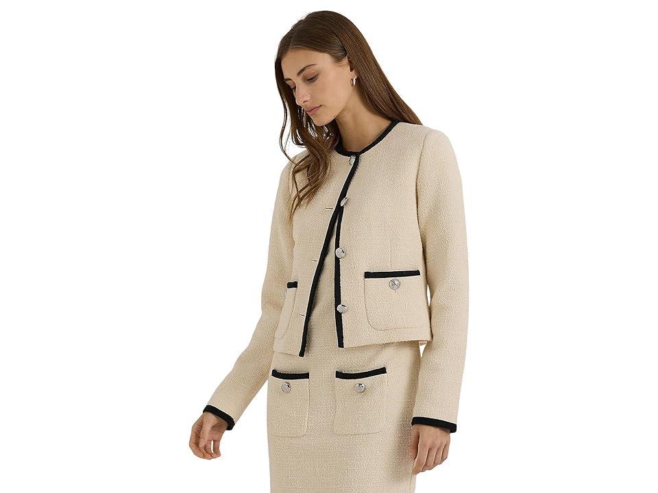 LAUREN Ralph Lauren Two-Tone Boucle Cropped Jacket (Mascarpone Cream/Black) Women's Jacket Product Image