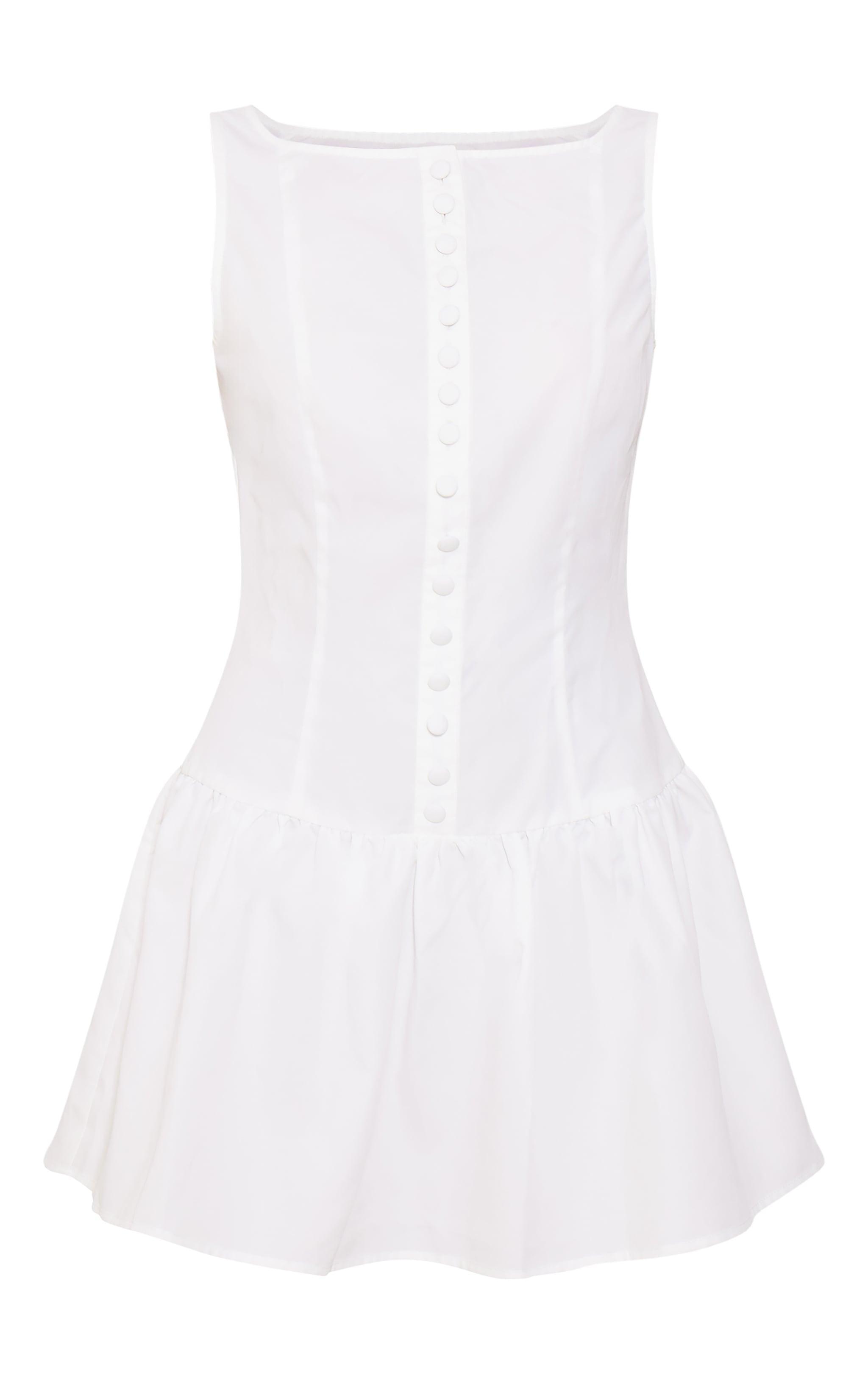 White Button Down Scoop Back Shift Dress Product Image